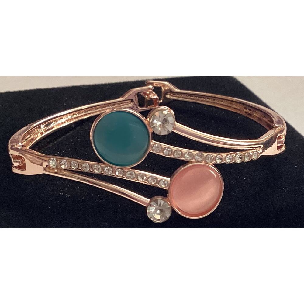 2450 NWOT Rose Gold Bracelet Bangle With Pink Blue Beads and Cubic Zirconia Crys